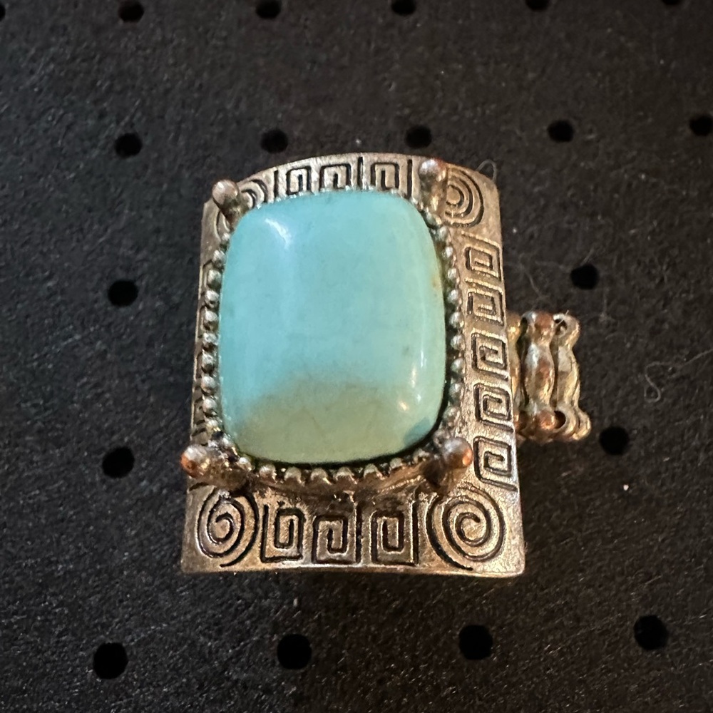 Artisan Silver-Tone Ring with Turquoise Cabochon